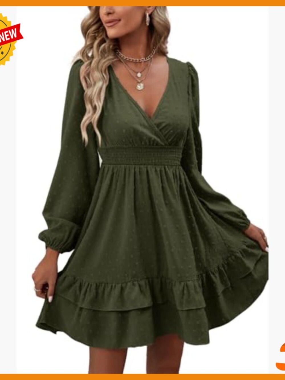 Long Sleeve Wrap Mini Dress with Ruffle Hem Swiss Dots Fabric - Picture 5 of 7